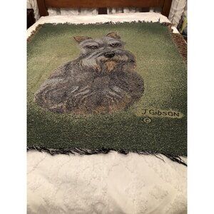 Vintage Judy Gibson Schnauzer Dog Tapestry Throw Blanket Fringe Trim 53” X 44”